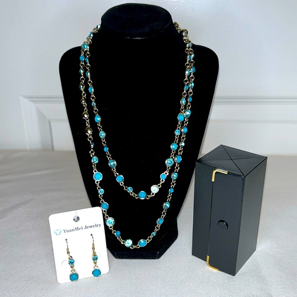 Jewelry - YuanMei | Blue & Gold Tone | Necklace & Earring Set | New With Tags